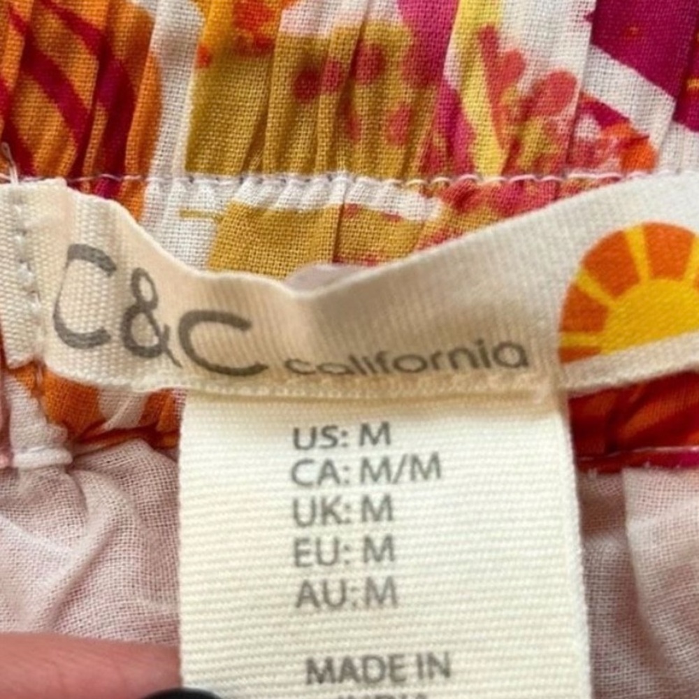 C&C California Orange & Pink Tropical Floral Faux Wrap Midi Skirt - Picture 4 of 5